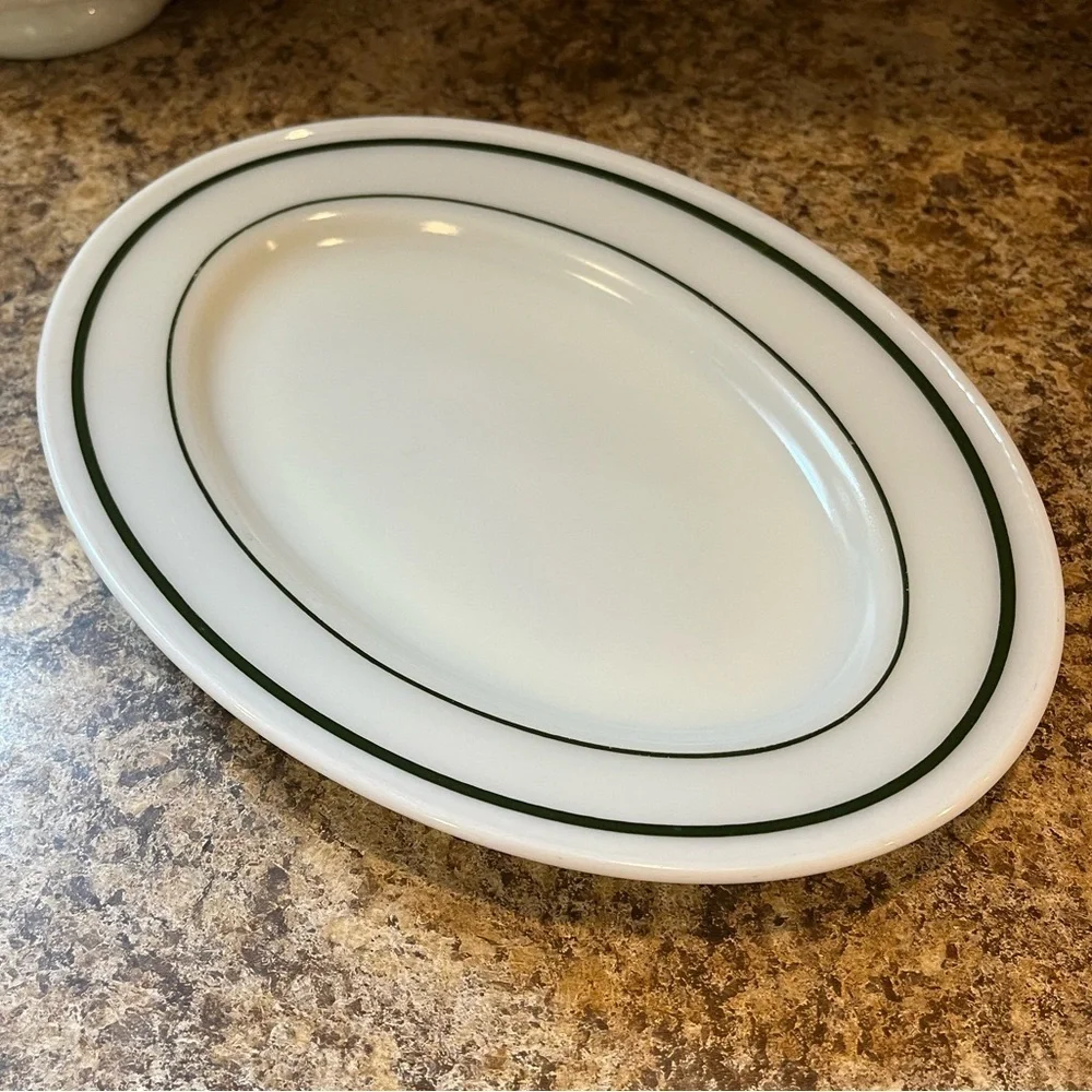 Vintage PYREX Tableware 11.5” Serving Platter Green Ring Pattern